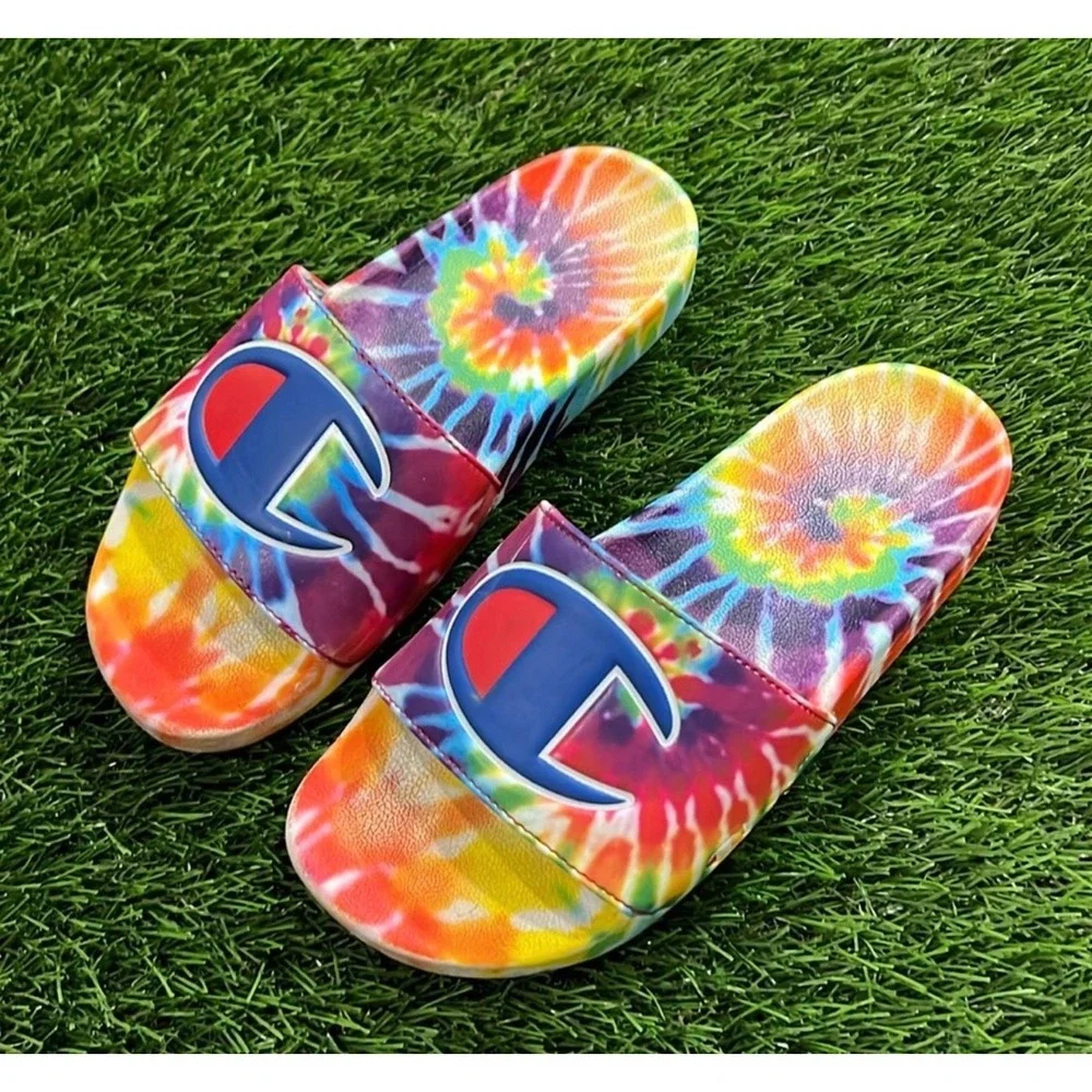 Champion IPO Tie Dye Slides Sz Mens 11 Multi Color Big C Logo Sandals CP101193M